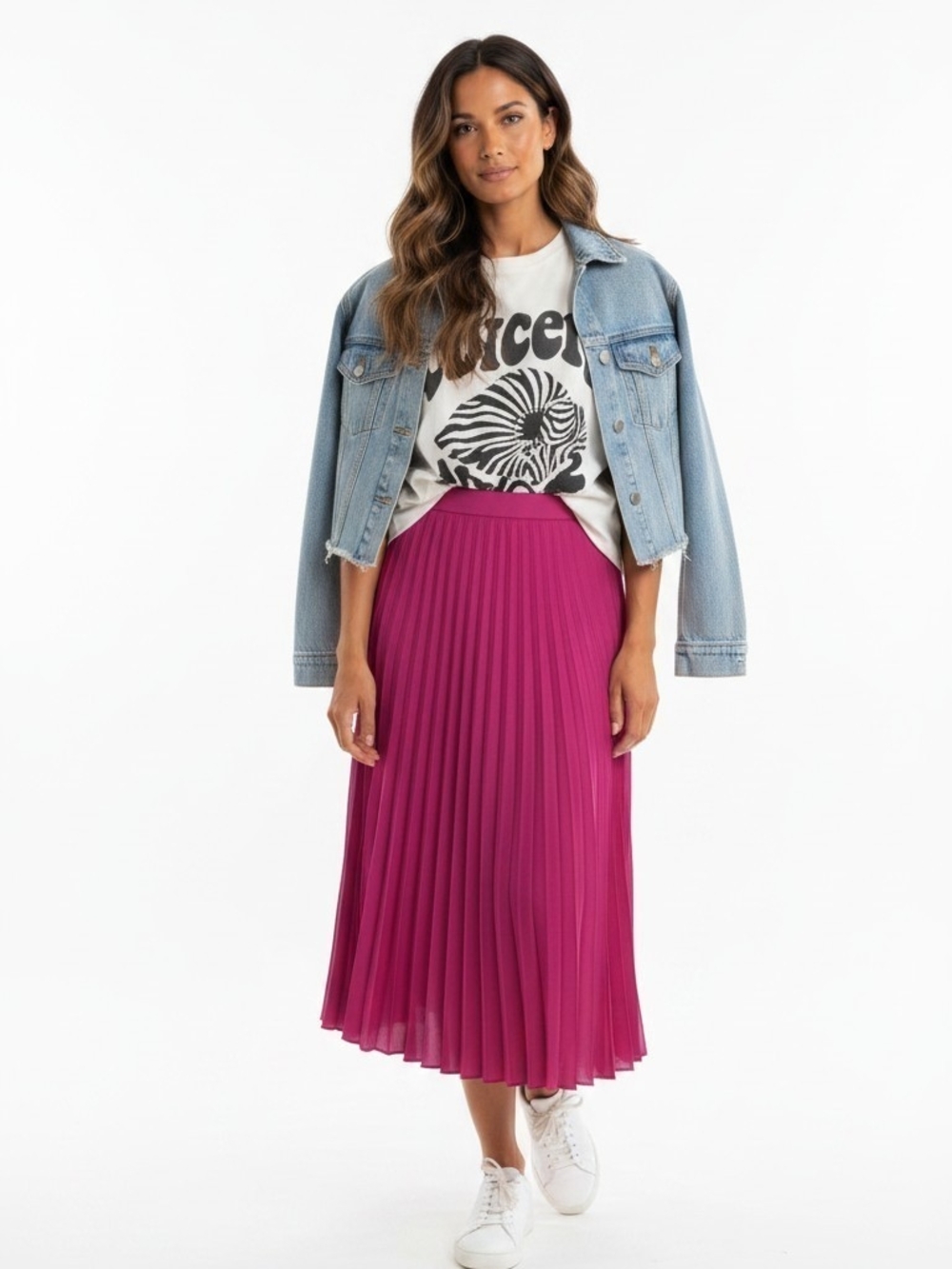 ZARA Fuchsia Hot Pink Accordion Pleated Midi Maxi Skirt Womens Medium Barbiecore